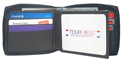 RFID Men's Leather Zipper wallet Zip Around Wallet Bifold Multi Card Holder (Black)3