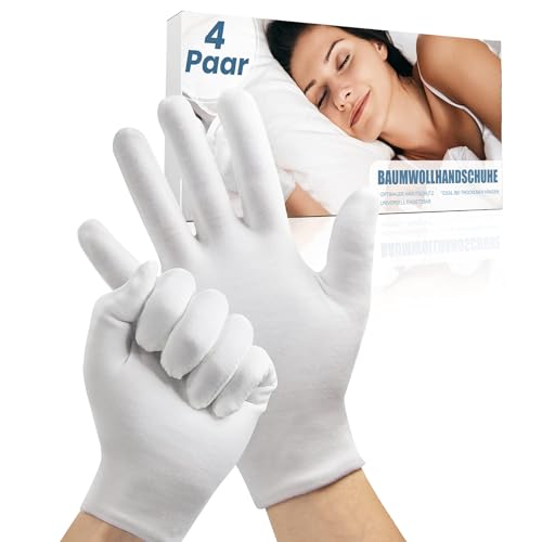 4Paare Baumwollhandschuhe für Ekzem, Weiße Baumwoll-Ekzem-Handschuhe für Männer und Frauen trockene Hände, Atmungsaktive Maschine waschbare Tuch weiße Handschuhe
