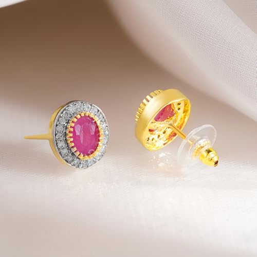 Image of Rubans Stud Earrings American Diamond Zirconia & Crystal Jewellery Gift for Women & Girls