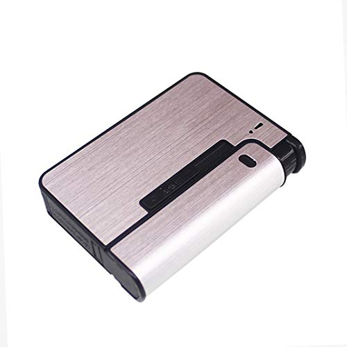AOOPOO Caja de Cigarrillos en plástico de Alta Resistencia y Superficie de aleación de Aluminio, Pop-up Pitillera automática con Compartimento Oculto para Encendedor, Capacidad 9 Cigarrillos (Plata)