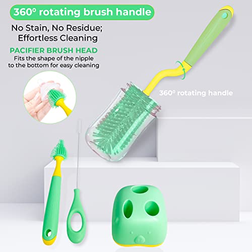 Triplevo 3 In 1 Silicone Baby Bottle Cleaning Brush Kit With Stand – Baby Cleaning Brush Set For Baby Milk Bottles Straws Breast Pumps & Other Accessories – Capable To 360° Overall Cleaning (Mint) #TOP2