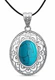 💜 Conception unique : 💜 Ce bijou impressionne par son design élégant avec un cabochon turquoise ovale, encadré par une monture en argent décorée avec art. Le pendentif a une taille de 27 x 45 mm