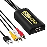 KUYiA-Convertidor de 3 RCA a HDMI,compuesto CVBS 720P 1080P AV a HDMI con cable de alimentación,adaptador de audio y vídeo PAL/NTSC. Compatible con PC,Xbox,PS4,PS3,HD TV,STB,VCR,VHS,Blu-ray DVD