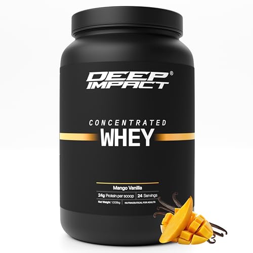 Deep Impact Whey Protein Mango Vanilla – 24 Servings | 1kg Concentrated Protein Powder for Muscle Recovery | Muscle Gain Powder for Gym, Recovery & Fitness For Workout, Athletes, Diet Support |