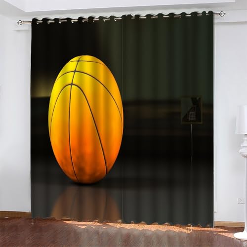 Cortinas Opacas Baloncesto, Cortinas Salon Modernas 2 Piezas 200x245 CM Amarillo Cortinas Termicas Aislantes Frio y Calor Blackout Curtains con Ojales Cortinas para Dormitorio/Comedor