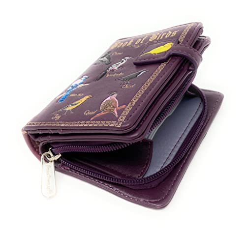 Shag Wear Book of Birds Small Wallet for Women and Teen Girls Vegan Faux Leather 4.5" Burgandy4