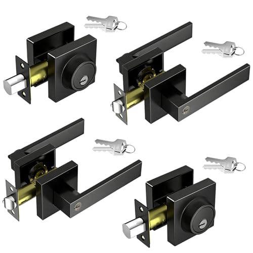 Exterior Door Lock Set - Black Door Handle and Deadbolt Combo, 2 Pack
