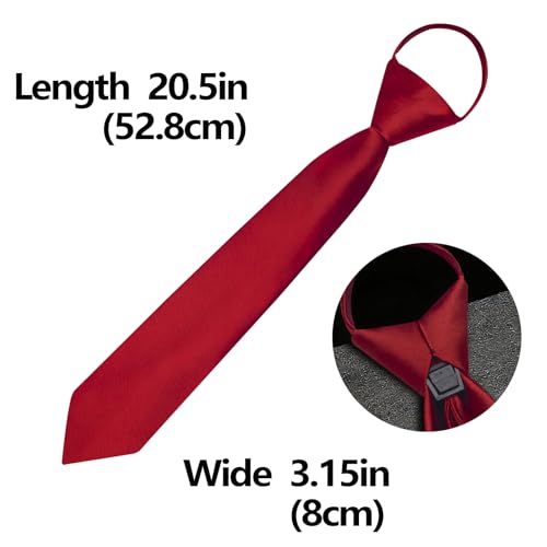 Image of YourTies Zipper Tie for Men Adjustable Pre-tied Satin Neckties and Pocket Square Set Solid Color Business Formal Wedding