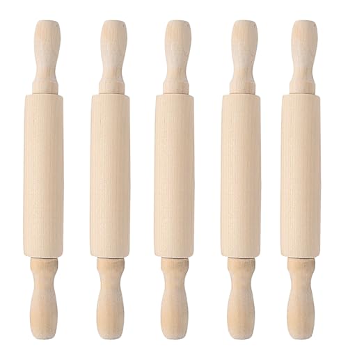 5 PCS Wooden Rolling Pin, 20cm Small Non-Stick Rolling Pins with Handle for Kitchen Baking, Pastry, Dumpling, Dough, Children's Baking
