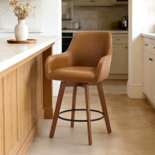 Brightgrove 26" Swivel Bar Stools Set of 1, Oak Solid Wood Legs, Brown