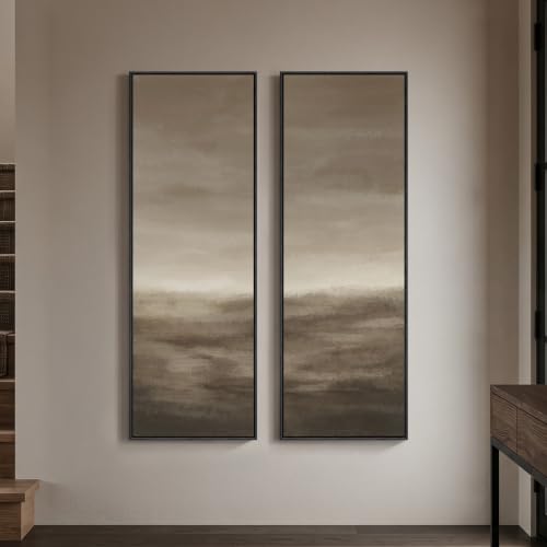 Large Framed Abstract Vertical Wall Art, 2 Piece Brown Long Narrow Decor