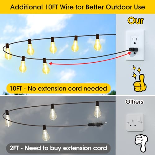 100FT LED Outdoor String Lights, Waterproof Patio Lights with 32 Shatterproof Dimmable 2700K A39 Bulbs Hanging Lighting  - Additional View