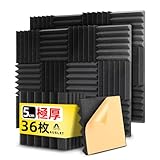 AUSLET 36 枚 吸音材 接着剤付き 防音シート 粘着性遮音材 30x30x5 cm 極厚 セルフアドヘーシブ 吸音パネル 遮音シート 壁 防音パネル ウレタンフォーム 消音 室内装飾 吸音対策 楽器 防音材 黒くさび形
