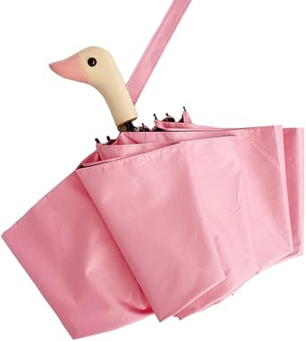 Truely Cute Duck Head Wooden Handle Folding Umbrella 3 Folding Semi-Automatic Sun and Rain Umbrella