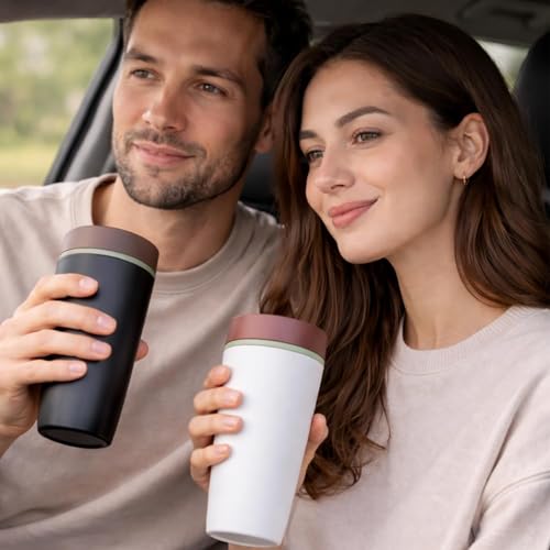 Image of Stvin Insulated Coffee Mug with Lid for Office & Travel | Reusable Double Walled Coffee Mug for Men & Women | Hot & Cold Beverage Cup - No Handle (Vanilla Bean)