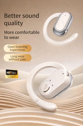 Image of W300 OWS Open Ear Wireless Earbuds with Display, ENC Mic for Crystal-Clear Calls, 60hr Playtime with Type-C Fast Charging, BT5.4 Gaming Bluetooth Earphones, Touch Control Sports Headphone. WHITE