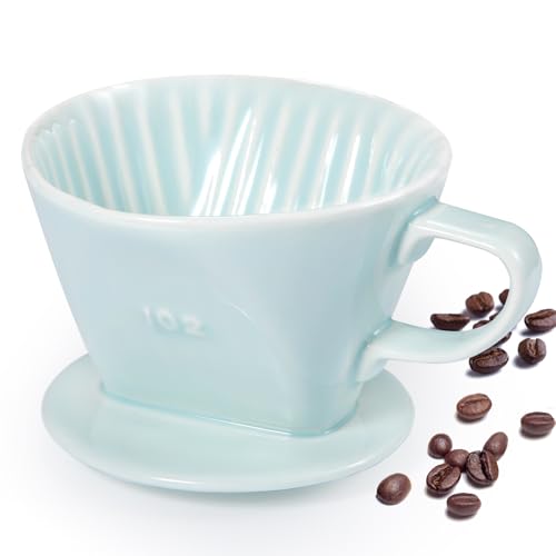Image of Pour Over Coffee Dripper, Ceramic Pour Over Coffee Maker, Green | 3 Holes Flat Bottom, Easy Manual Brew Maker, Porcelain Slow Filter Cone for Travel, Camping, Office, Home