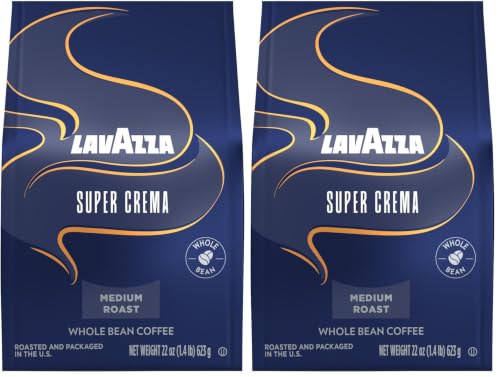 Image of Lavazza Super Crema Whole Bean Coffee, Medium Espresso Roast, Arabica and Robusta Blend, 22 Ounce Bag (Pack of 2)