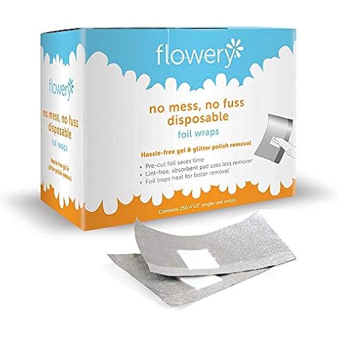 Flowery No Mess, No Fuss Disposable Foil Wraps, Pre-cut Soak-off, Gel, Glitter Nail Polish Remover, 250 wraps per pack Cover