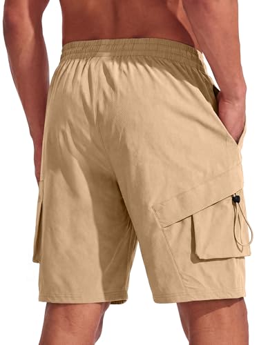 Crastimo Mens Hiking Cargo Shorts Quick-Dry 11''Water Resistant Drawstring Wlastic Waist 4 Multi-Pockets Pants Fishing Travel Casual Khaki M — view 2