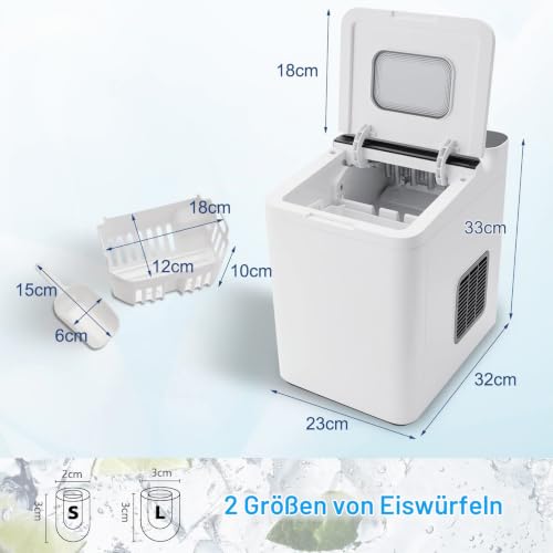 Foto von RELAX4LIFE Eiswürfelmaschine Tragbar, Eiswürfelbereiter 9 Eiswürfel in 6-13 min, 15 kg/24H, 1,5 L Wassertank, Ice Maker mit LED-Display Touchscreen, Eismaschine mit Selbstreinigung Schaufel (Weiß)