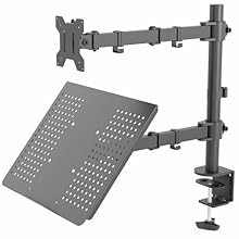 Compatibility - Single monitor mount fitting most screens 13" to 32" in size and 10 kg in weight with 75x75mm or 100x100mm backside mounting holes. The vented tray holds laptops up to 17". Mounts to your desk (up to 10.2 cm thick) with heavy-duty C-c...