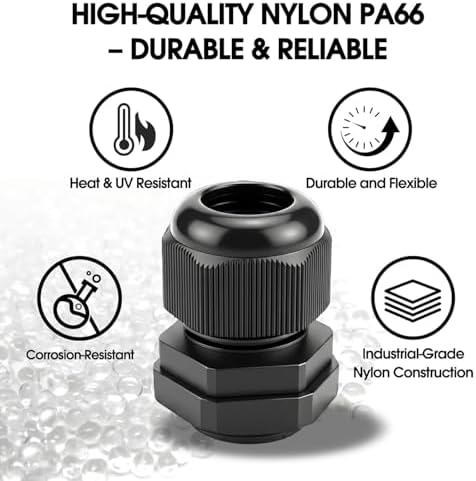 25 Pack Cable Gland Kit - IP68 Waterproof Nylon Cord Grip Connectors PG7 for Junction Box and Wire Protection (Black)(PG7(25 Pack)) - 5