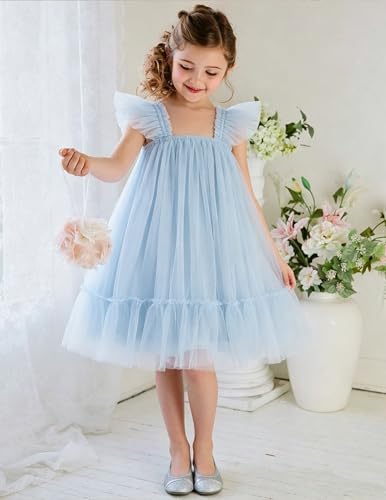 Image of Arshiner Toddler Tulle Dress for Girls Layered Tutu Ruffle Dresses Swing Twirly Fairy Summer Birthday Party Wedding Sundress