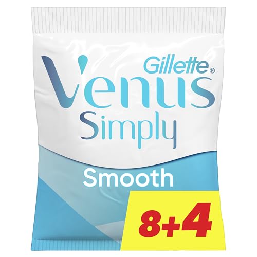 Gillette Rasoio Donna Venus Simply 2 Usa E Getta A 2 Lame, Confezione Da 8+4 Rasoi Donna con Striscia MoistureRich per un’Ottima Scorrevolezza e Comfort Maggiore, Lamette Usa e Getta