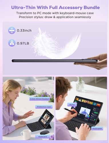 Image of 2025 Tablet 10.4 inch Android 15 Tablets with Keyboard Stylus Mouse: 2K IPS Tablette (2000x1200), 36GB+256GB(1TB TF), 5G /2.4G Dual WiFi, 8-Core 1.6GHz, 8000mAh,8+13MP, Widevine L1- Black