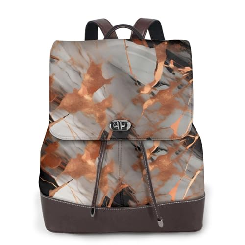 Sac à dos en cuir texturé pour femmes, sac de voyage noir avec imprimé éclaboussures de cuivre