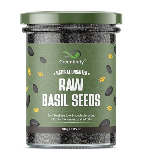 Greenfinity Hygienic Raw Sabja Basil Seeds 200 Grams (Pack Of 1) Nutrient-Rich, Pure Basil Seeds For Healthy Drinks, Smoothies, And Recipes