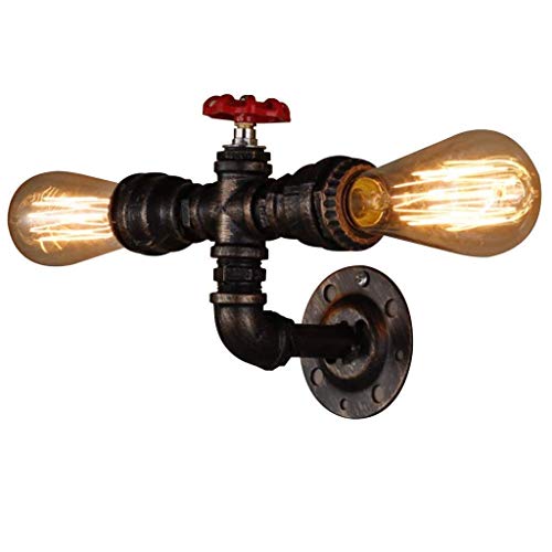 BYSUN Retro Industrial Steampunk Wall Sconce, 2 Lights Metal Water Pipe Style Mounted Lamp Light Fixture, E26 Industrial Vintage Edison Lamp by BYSUN - Used condition - Image 2