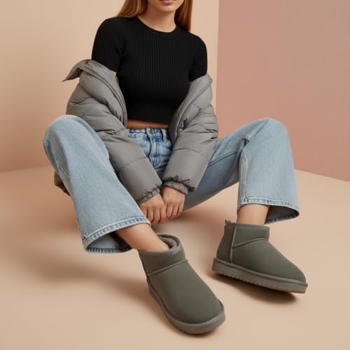 Image of CUSHIONAIRE Hip-3 Genuine Suede Leather Ankle Boots for Women - Pull On Cozy Faux Fur Boots Womens Shoes with Comfortable Memory Foam