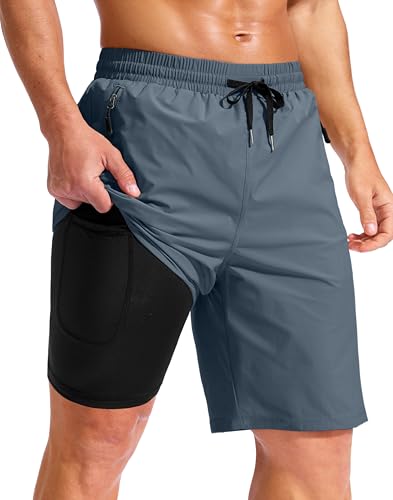 Image of G Gradual Mens Swim Trunks with Compression Liner 7 inch /9'' Quick Dry Board Shorts Swimsuit Bathing Suit for Men Zipper Pockets