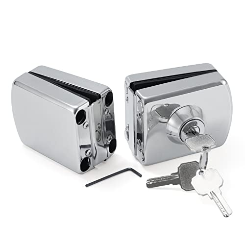 Ranbo 304 Stainless Steel Commercial-Home 10 Mm -12 Mm Glass Door Anti-Theft Security Lock， Double Swing Hinged Frameless Push Sliding Gate Lock With 3 Keys-Polished Chrome (601) #TOP2