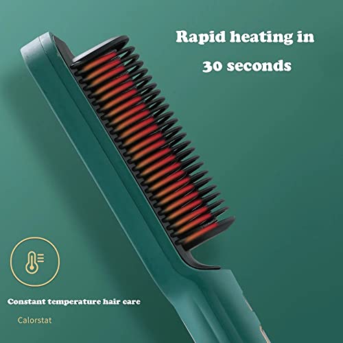 Plancha para el cabello eléctrica profesional 2 en 1 con cepillo y peine rizador, pantalla LCD miniatura 5