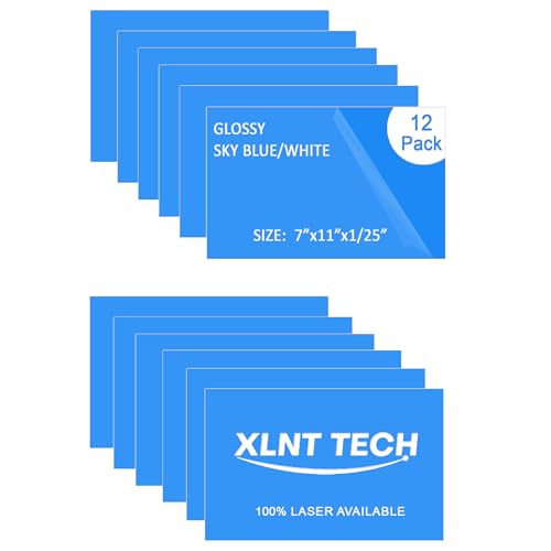 Image of XLNT TECH 100% Laser Engraving Blank Materials ABS Double Color Sheet, Sky Blue /White (7 inch x 11 inch x .040 inch, 12 Pieces) for Interior Signs, Badge.