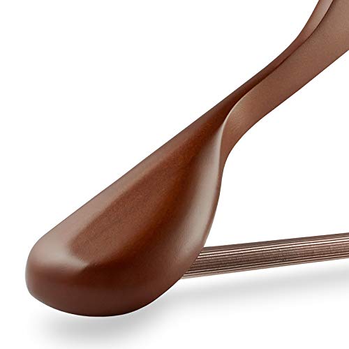 Casafield - 6 Walnut Wide Shoulder Wooden Suit Hangers - Premium Lotus Wood, Non-Slip Pant Bar & Chrome Swivel Hook For Dress Clothes, Coats, Jackets, Pants, Shirts, Skirts #TOP2