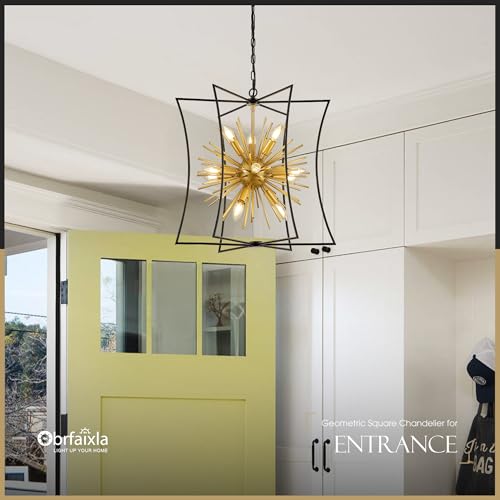 brfaixla Modern 23.2" Black Gold Sputnik Chandelier for Dining Room Industrial Retro Geometric 12-Light Ceiling Pendant Light Fixture for Kitchen Island Bedroom Living Room Hallway Entryway Foyer — view 6