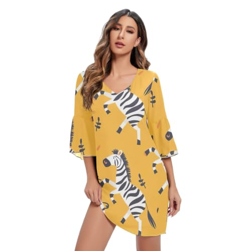 Robe loose imprimé zèbres jaune fluide et anti-chaleur pour femme