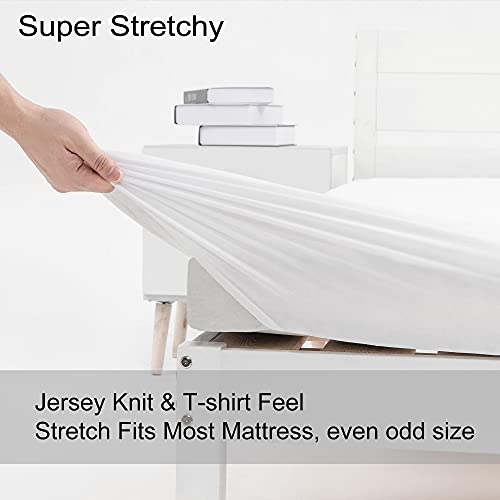 Image of N&Y HOME Cot Size Fitted Sheet Only - 4-Way Stretch Jersey Knit & Snug Fit for Bunk Beds, Camping & RV, Sizes as 25x75, 28x75, 30x75 & 32x75, No Slipping, Soft & Comfortable - White, Bunk /Cot Twin