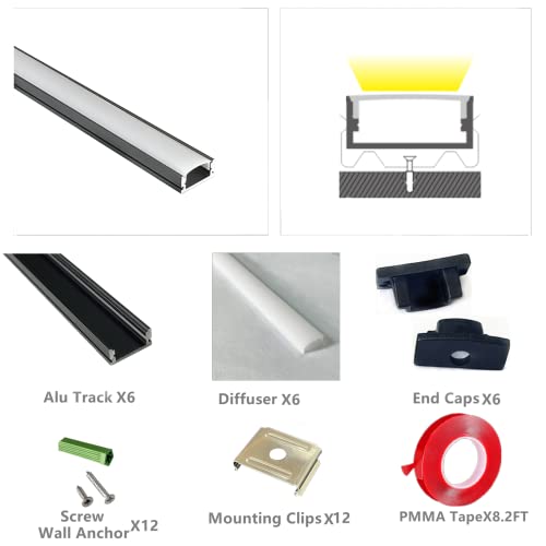 THMOOTHER 6-Pack 16-Inch U Shape Surface Mounted LED Strip Black Channel with Anti UV Diffuser - Versatile Lighting Solution for Elegant Ambiance and Enhanced Illumination - Thumbnail 7