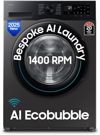 Samsung 9 kg, 5 star, AI EcoBubble, Super Speed, Wi-Fi, Hygiene Steam with Inbuilt Heater, Digital Inverter, Fully-Automatic Front Load Washing Machine (WW90DG5U24AXTL, Inox)