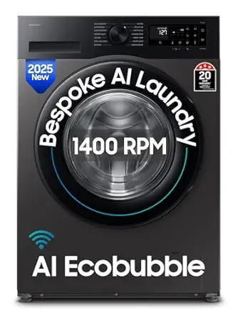 Samsung 9 kg, 5 star, AI EcoBubble, Super Speed, Wi-Fi, Hygiene Steam with Inbuilt Heater, Digital Inverter, Fully-Automatic Front Load Washing Machine (WW90DG5U24AXTL, Inox)