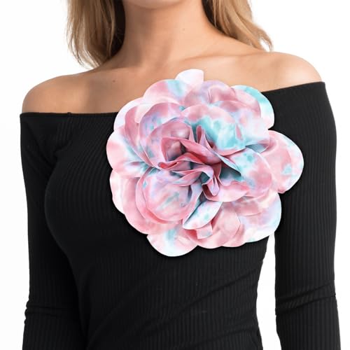 Image of M METERXITY Extra Large Rose Flower Brooches, Lapel Pins Dainty Satin Fabric Big Camellia Oversized Brooch Pin for Women
