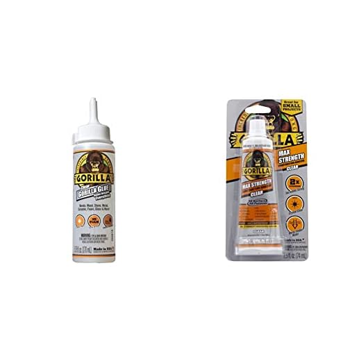 Gorilla Clear Glue, 5.75 Ounce Bottle, Clear & Max Strength Clear Construction Adhesive, 2.5 Ounce Squeeze Tube, Clear, (Pack of 1)