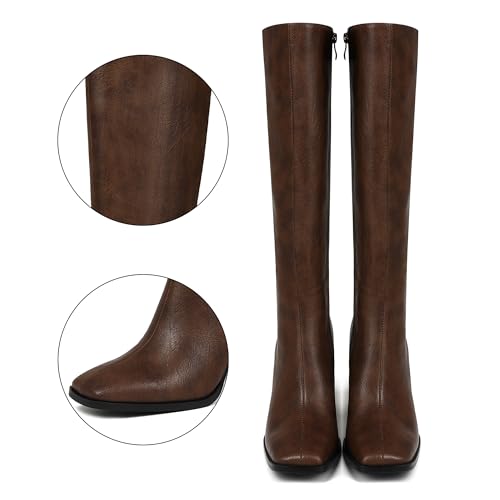 Square Toe Knee High Boots Women Chunky Block Heel Dress Tall Boots for Women High Heel GoGo Long Boots3