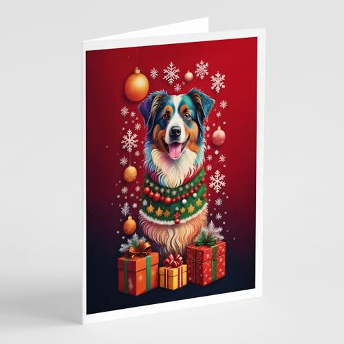 Caroline's Treasures DAC3032GCA7P Australian Shepherd Holiday Christmas Greeting Cards Pack of 8 Blank Cards with Envelopes Whimsical A7 Size 5x7 Blank Note Cards