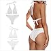 LEOMOSTE Women Sexy Sequin Bikini Set Glitter Bathing Suit Sexy Push Up Swimsuit Beachwear White